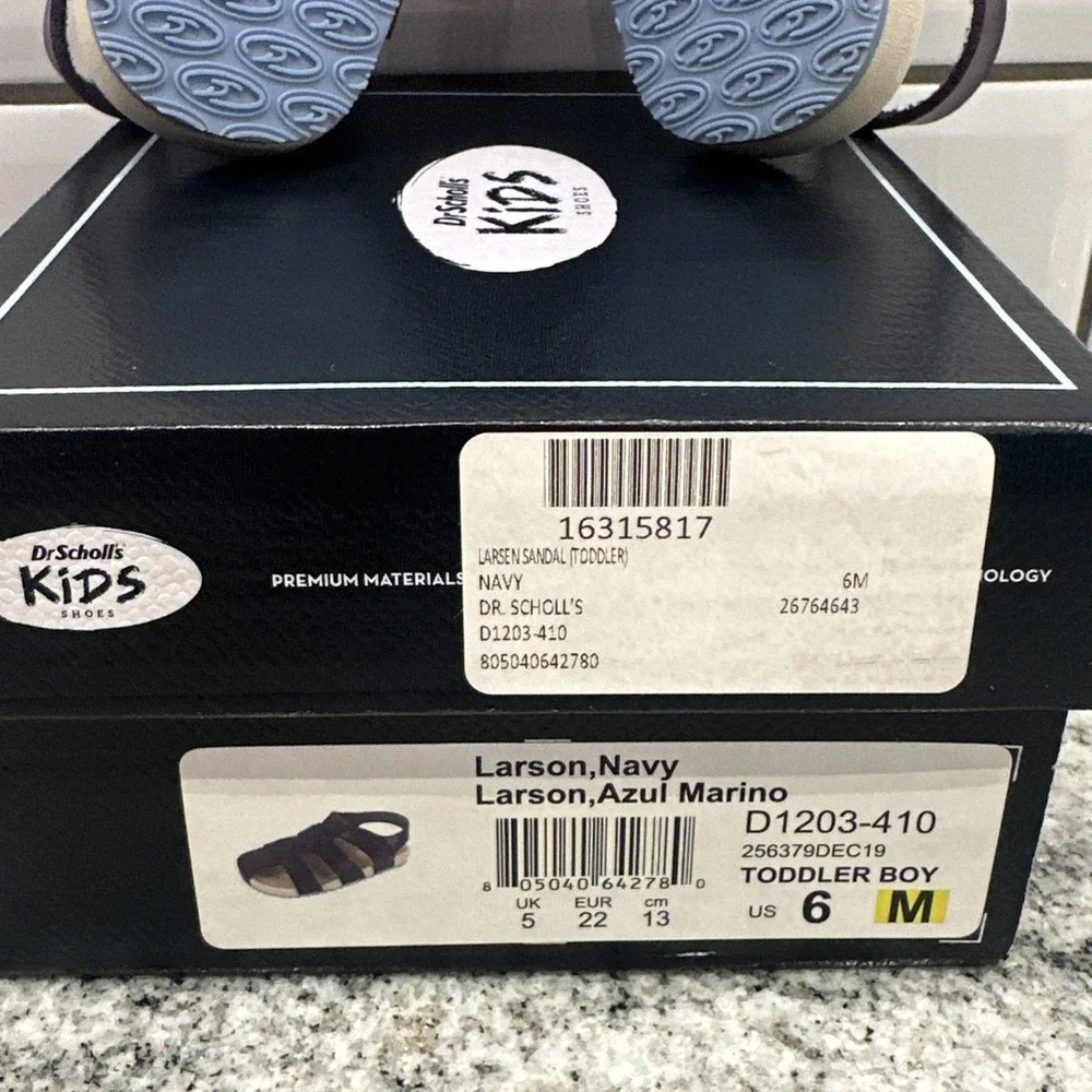 Dr Scholl's Toddler Larson Navy Fisherman Sandals 6 M Leather Hook & Loop Light‎